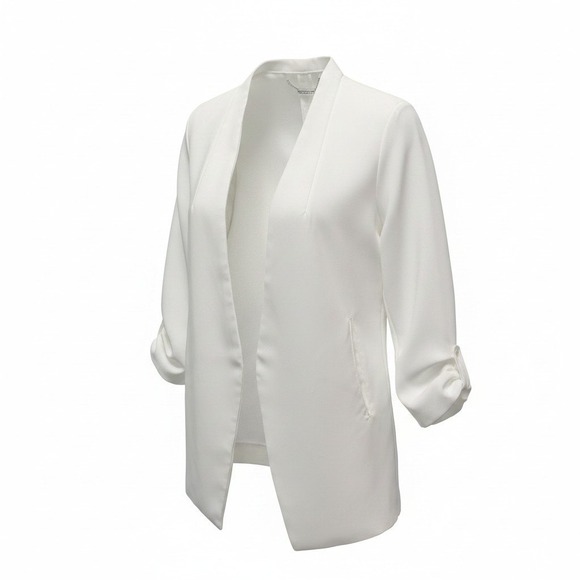 T Tahari Jackets & Blazers - Tahari Blazer Women Small White Excellent Ruched 3/4 Sleeve Open Front Longline‎